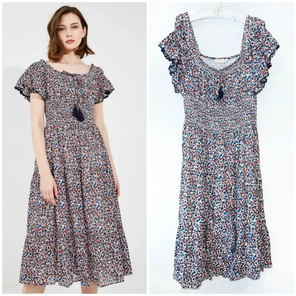 Tory Bruch Wildflower Smocked Midi Dress